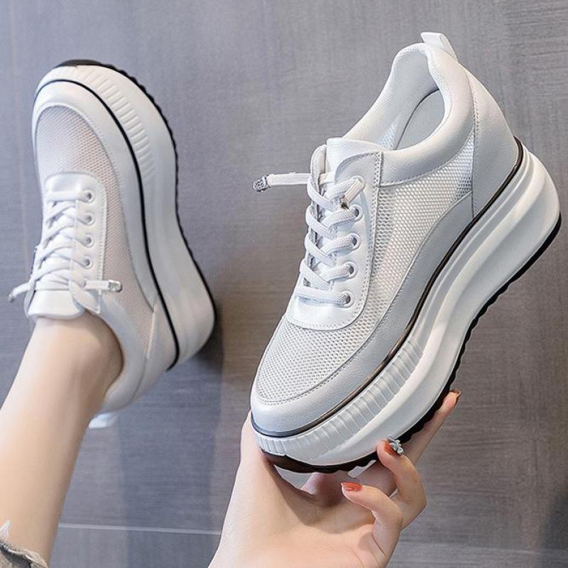 Black Leather Platform Sneakers Thick Sole Non-slip Chunky Shoes Women  New Autumn Winter Fashion Comfortable Casual Shoes