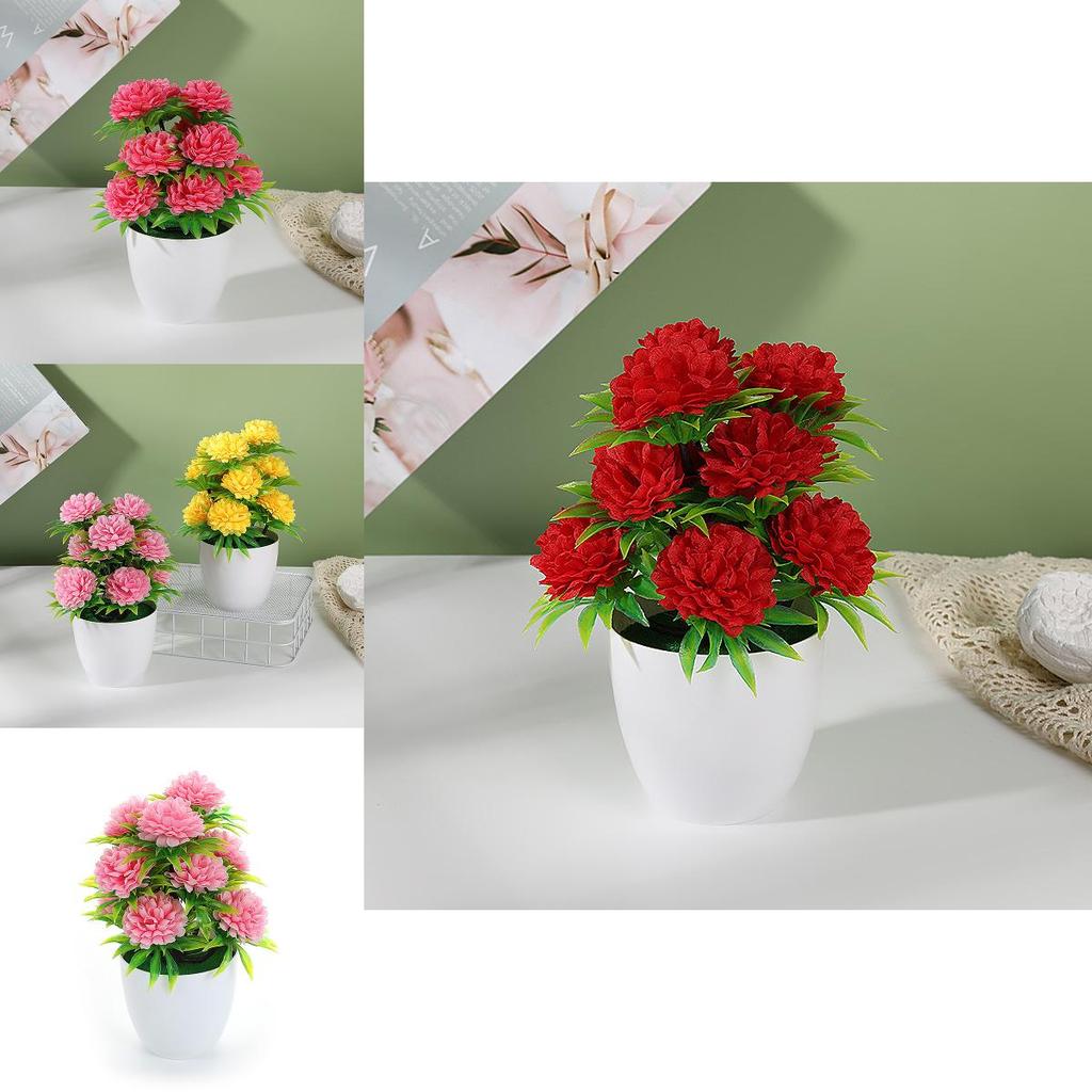 Künstlicher Blumentopf mit 12 Ballchrysanthemen zur Heimdekoration und als Geschenk