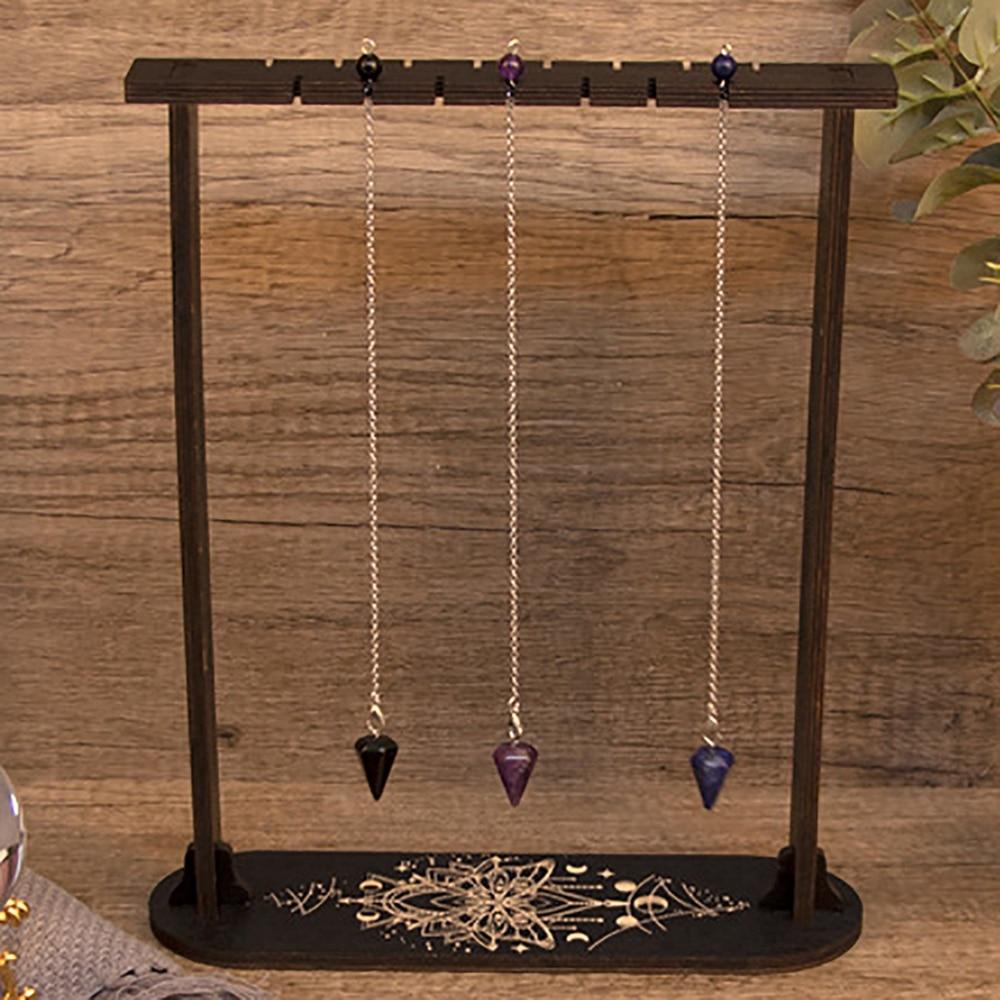 Wood Witch Rock Stone Stand Black Pendulum Crystal Display Holder Moon Phase Wiccan Supplies Incense Rack For Witchcraft Gift