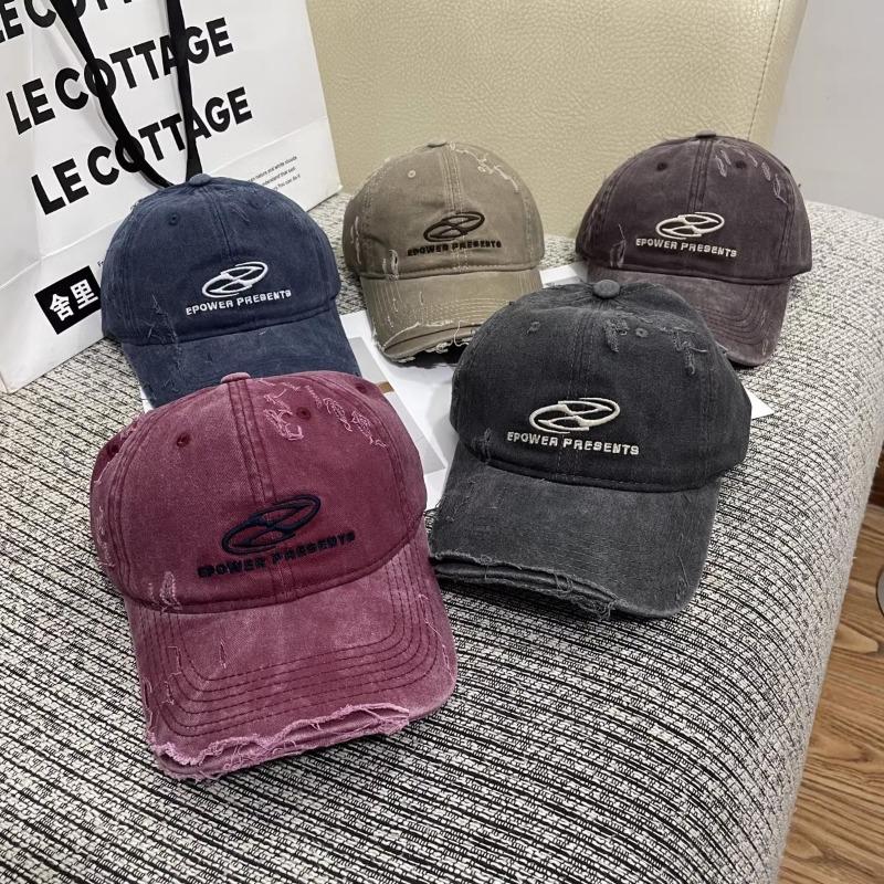 Meimeier Men's Streetwear Distressed Denim Baseball Cap - Women's Korean Style Couple Trendy Brand Letter Embroidery