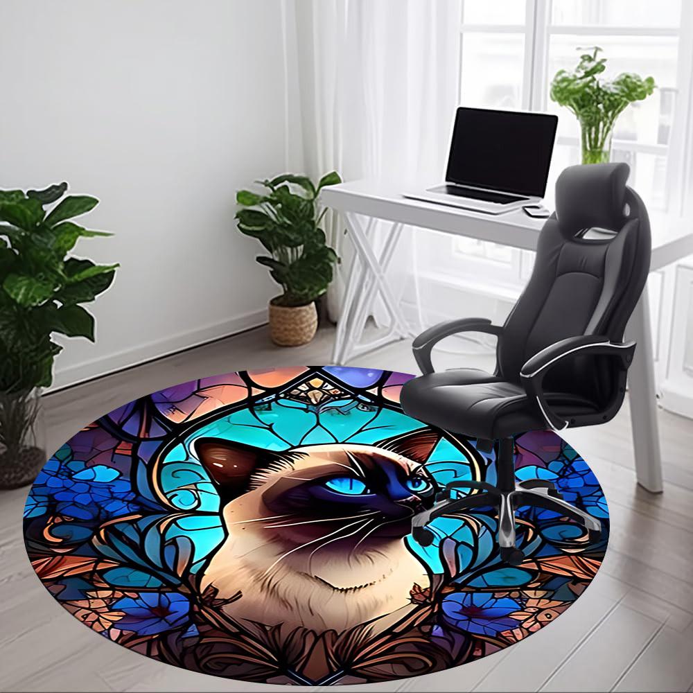 1pc StainedGlass Cat Office Round Area Rug, Under Office Chairs Bedroom Living Room Home Decor, Room Deco, Available in Various Sizes L1024338
