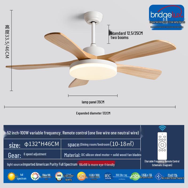 Mid-Century Walnut Ceiling Fan Light for Nordic Living Room, Bedroom, or Dining Room - Solid Wood Design