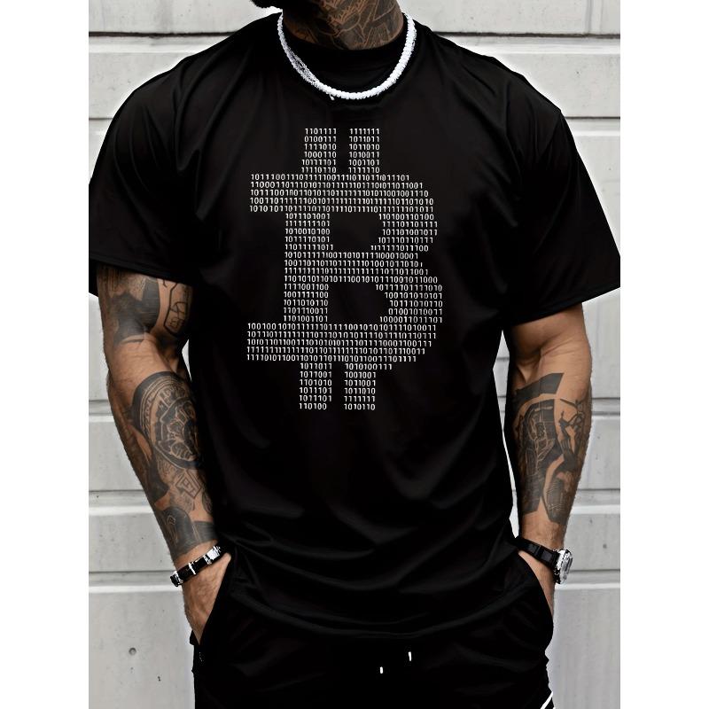

European sizes Men s Binary Code - Short Sleeve Casual Shirt with Digital Print, Lightweight Breathable Wrinkle-Resistant Fabric Suitable for Outdoor S чёрный