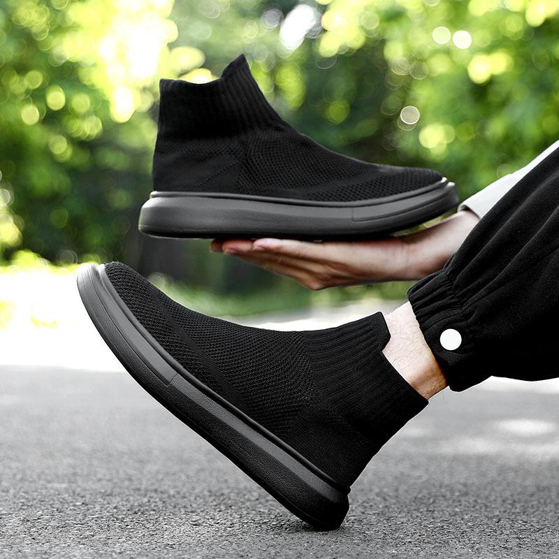 Socks and Shoes Fleece Warm Couple Large Size Fly-woven Couple High-top Board Shoes Fly-woven Shoes Platform Casual Shoes