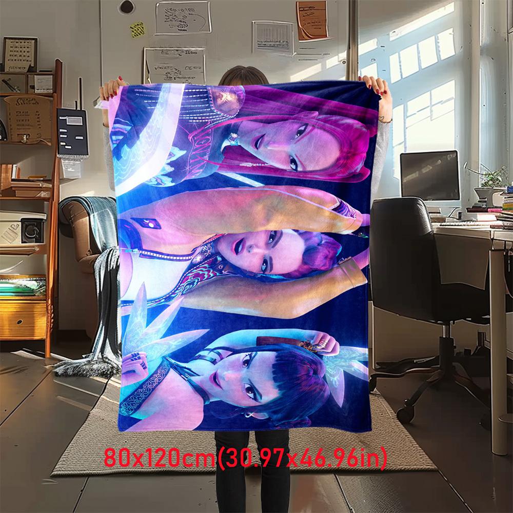 1Pc K-Pop Demon Hunters Print Flannel Blanket, High quality Digital Printing, Comfortable for All Seasons, Home DecorGifts821036