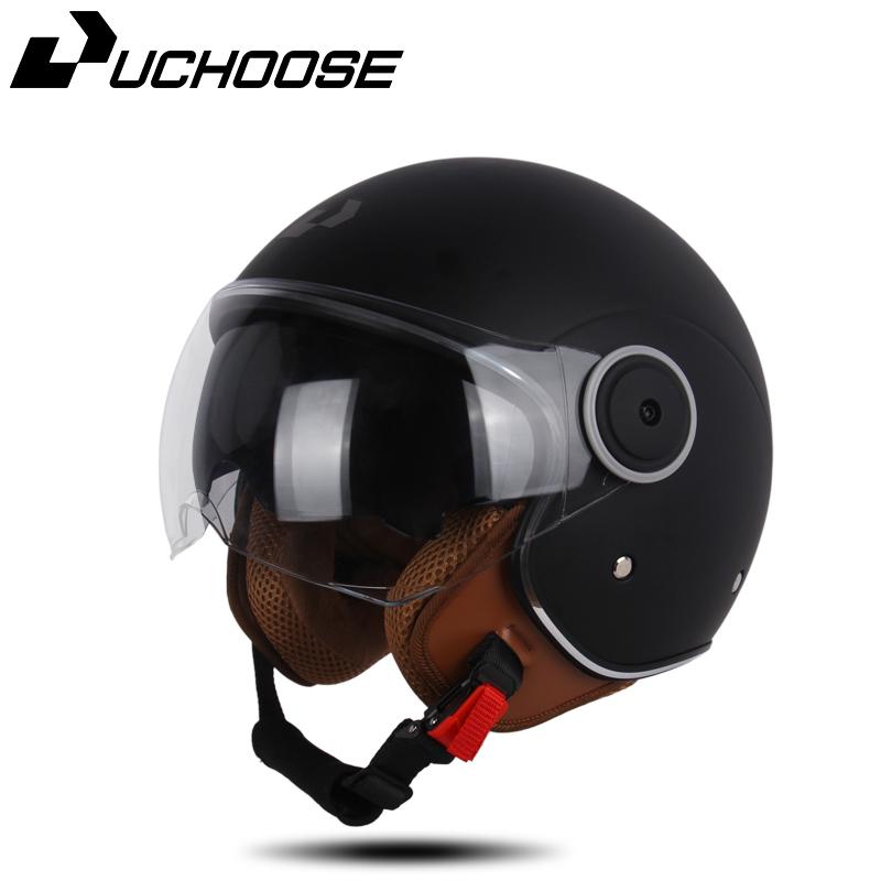 UCHOOSE 3/4 Open Face Motorcycle Helmets With For Men Women Vintage Moto Bike Cascos Scooter Protective Helmets