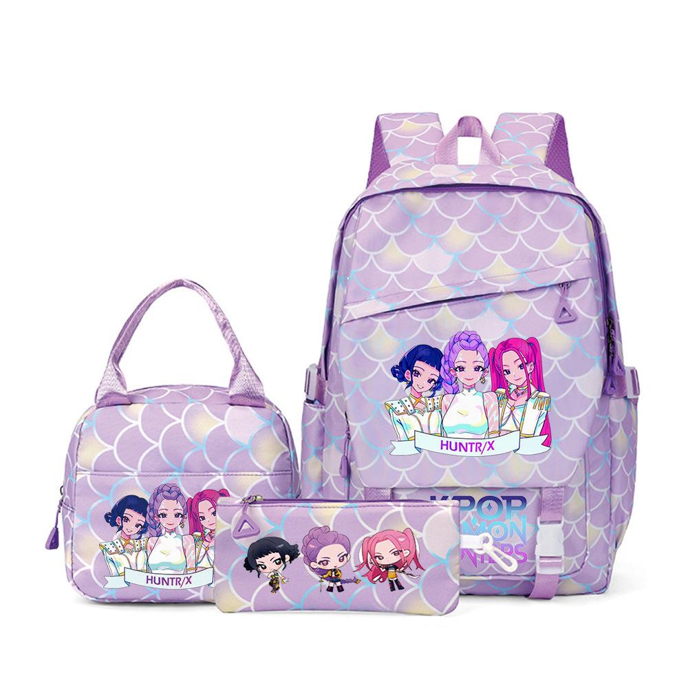 Witch Hunters Movie Peripheral Kpop Middle School Student Campus School Bag Hot Cartoon Pin Backpack Three piece set
