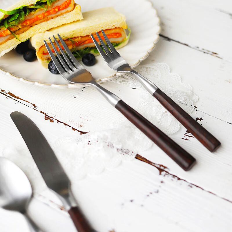 Zhi Xun Wooden Handle Matte Stainless Steel Dinner Fork Set