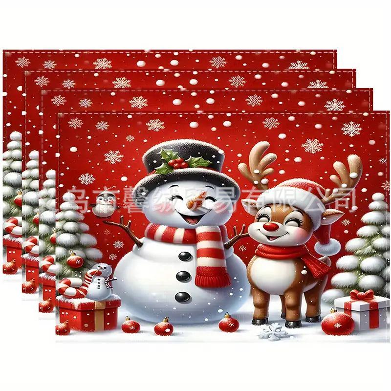 Washable Linen Snowman & Snowflake Christmas Placemats - Holiday Table Decorations