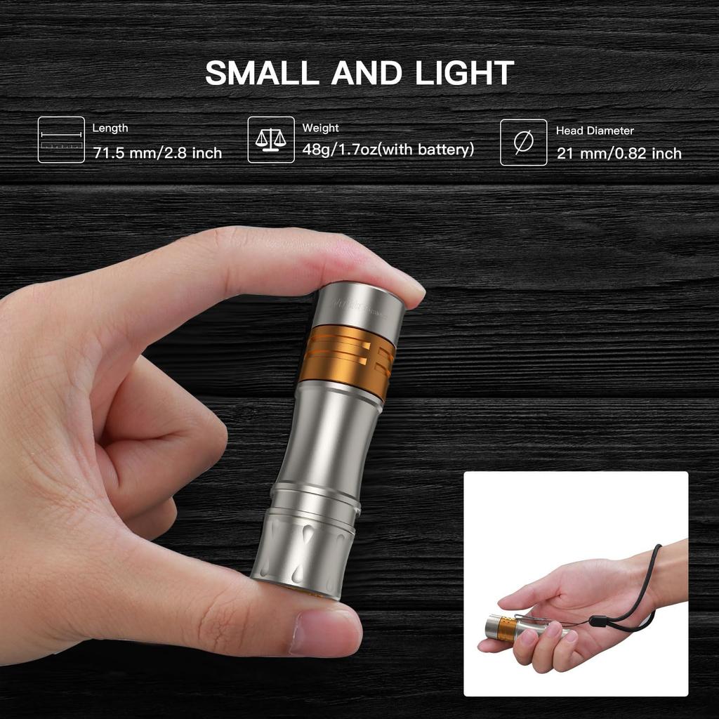 Wurkkos TS10 V2 Rechargeable Pocket EDC Flashlight Powerful Flashlight with High Titanium Alloy and Copper 3 1400 Lumens 3 RGB Auxiliary Anduril IP68