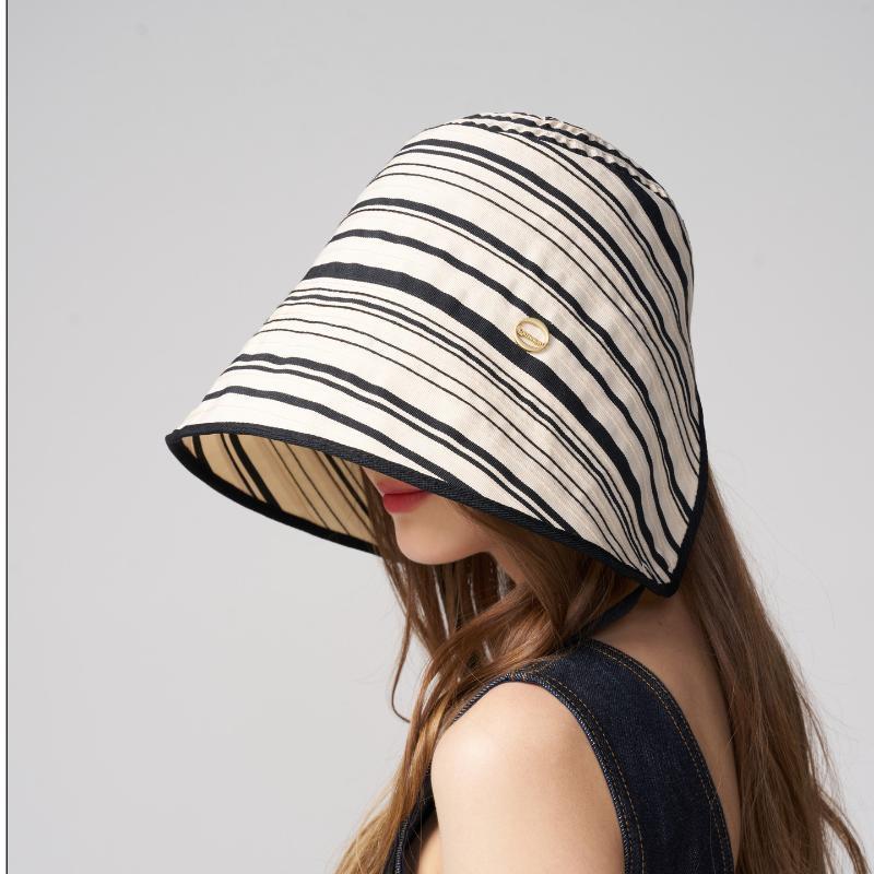Breathable Striped Linen Sun Bonnet With Adjustable Chin Tie Uv Protection For Beach Vacation Outdoor Use