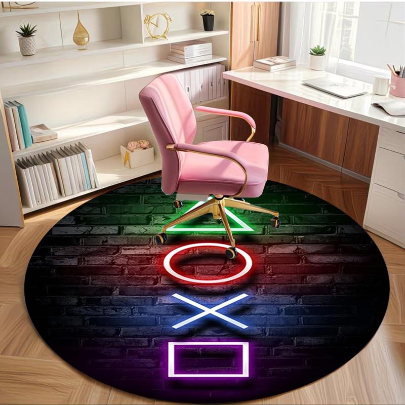 Game on Print Round Rug, Washable Floor Carpet, For Entryway Dorm Laundry Room Office Study, Home Decor Birthday Christmas Gift