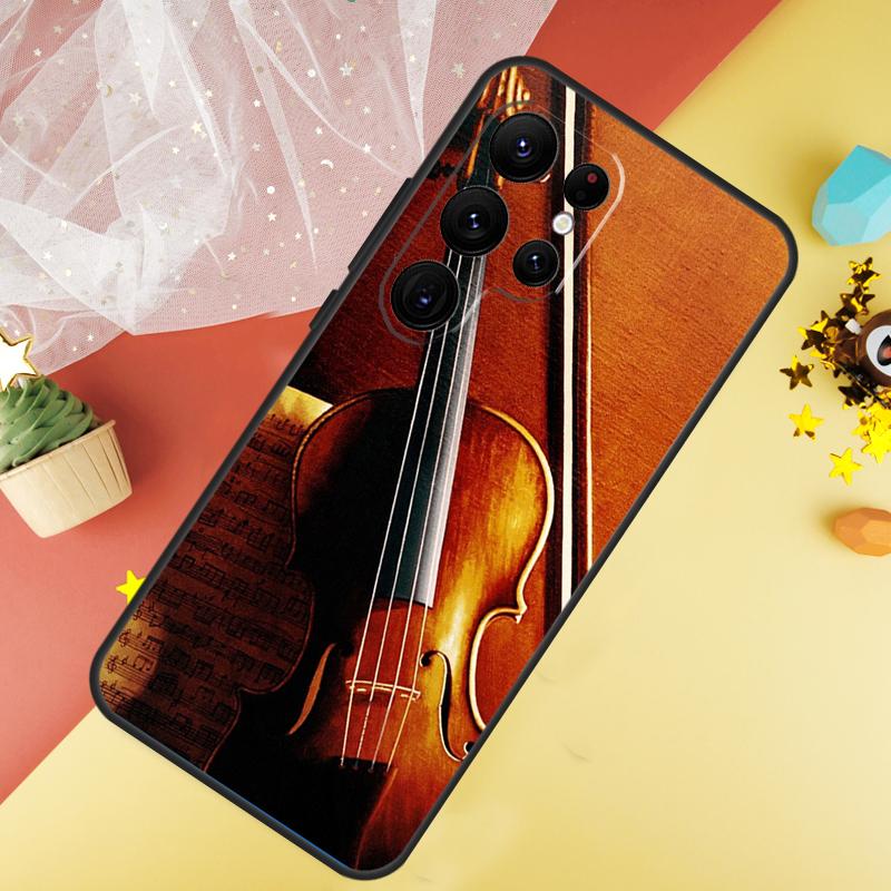 Music Violin Case For Samsung Galaxy S24 S23 S22 Ultra S21 S20 FE Note 20 Note 10 S8 S9 S10 Plus Cover