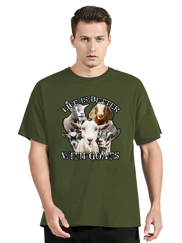Das Leben ist besser mit Ziegen Herren Grafik T-Shirt Ziegenliebhaber T-Shirt Kreativ Hipster Gothisch Männlich Hip Hop Oberteile Kleidung Übergroß