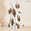 Women Plus Size Round Neck Bell Sleeve Leopard Sport Ball Print White Maxi Dress