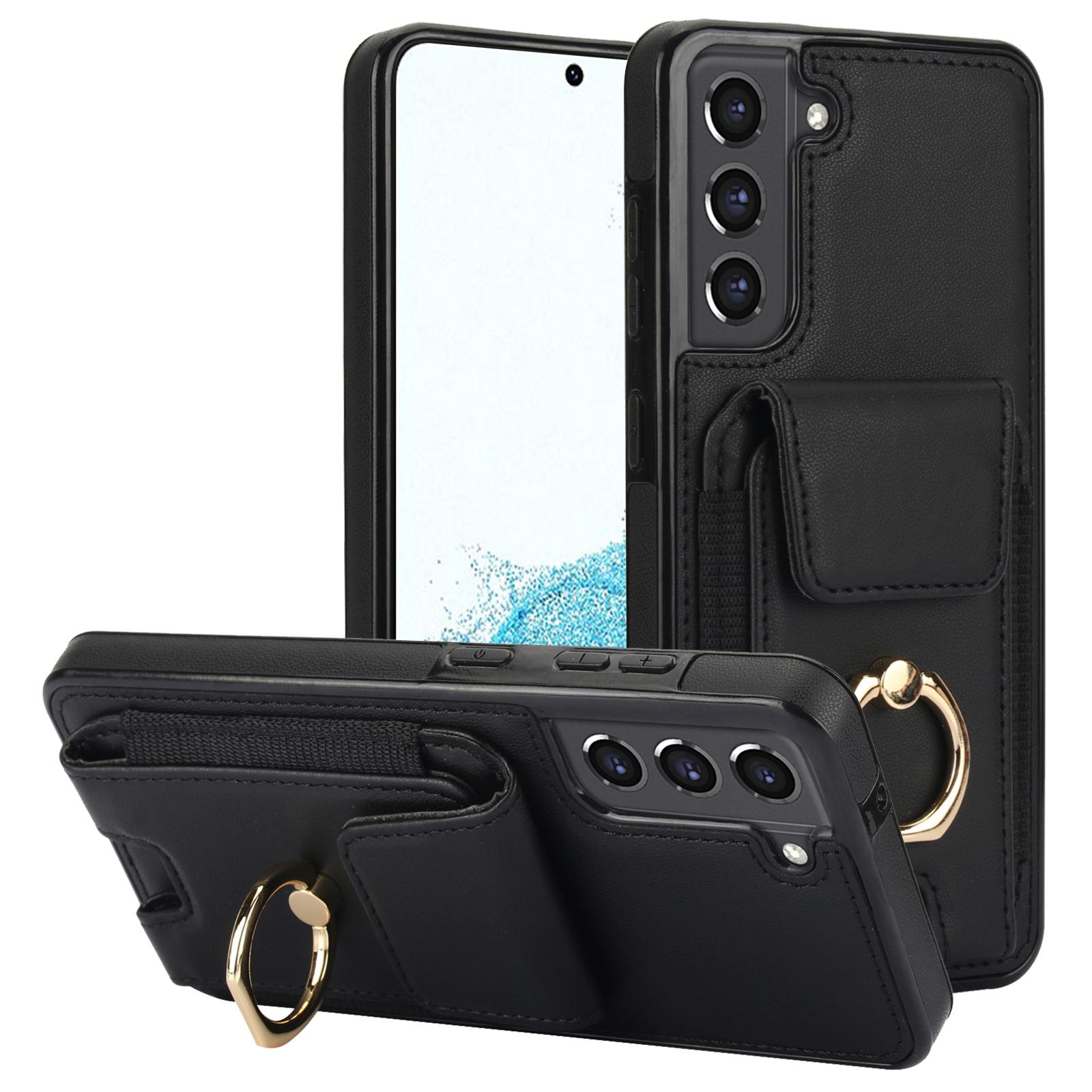 

ForSamsung Galaxy S22 5G Anti-Drop Phone Case PU Leather+TPU Kickstand Phone Cover Black