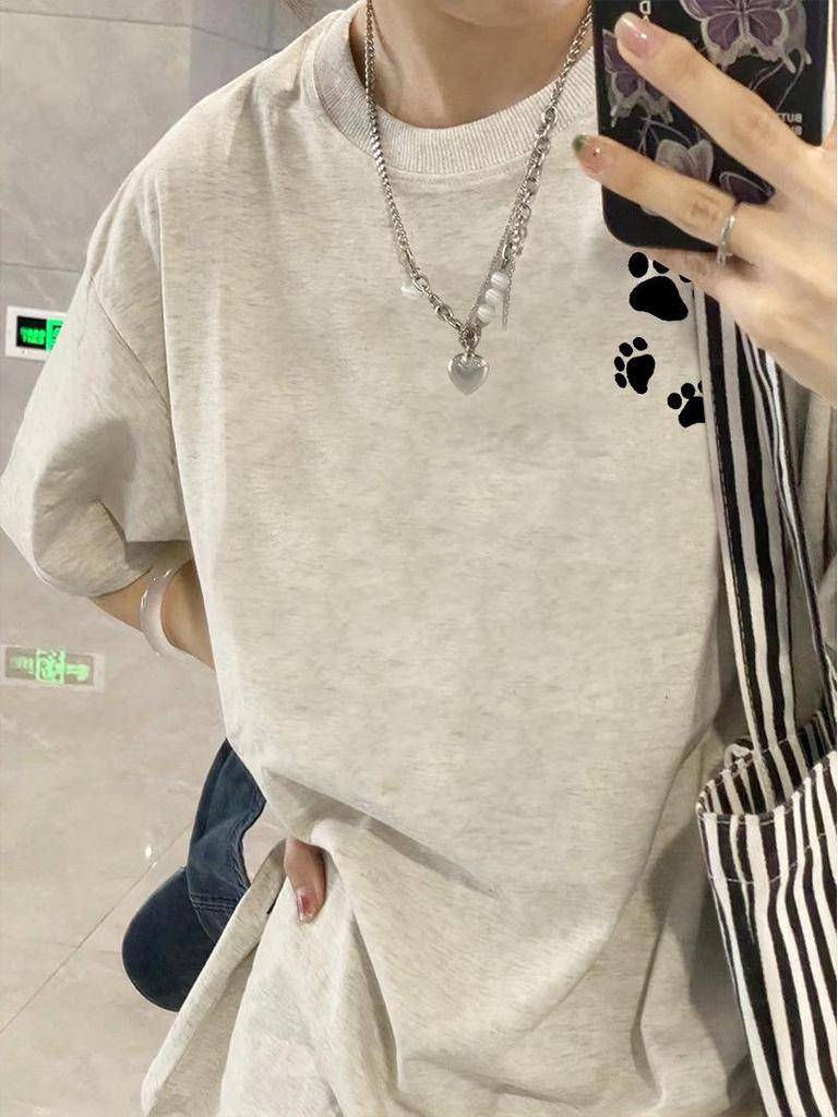 Women's 2025 Summer White Cotton Short-Sleeve T-Shirt with American Straight Shoulder Design