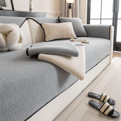 Couch Sofa Covers Mat Slipcover Warm Funda Sofa Mat  Autumn Home Non-slip Solid Color Sherpa Sofa Cushion