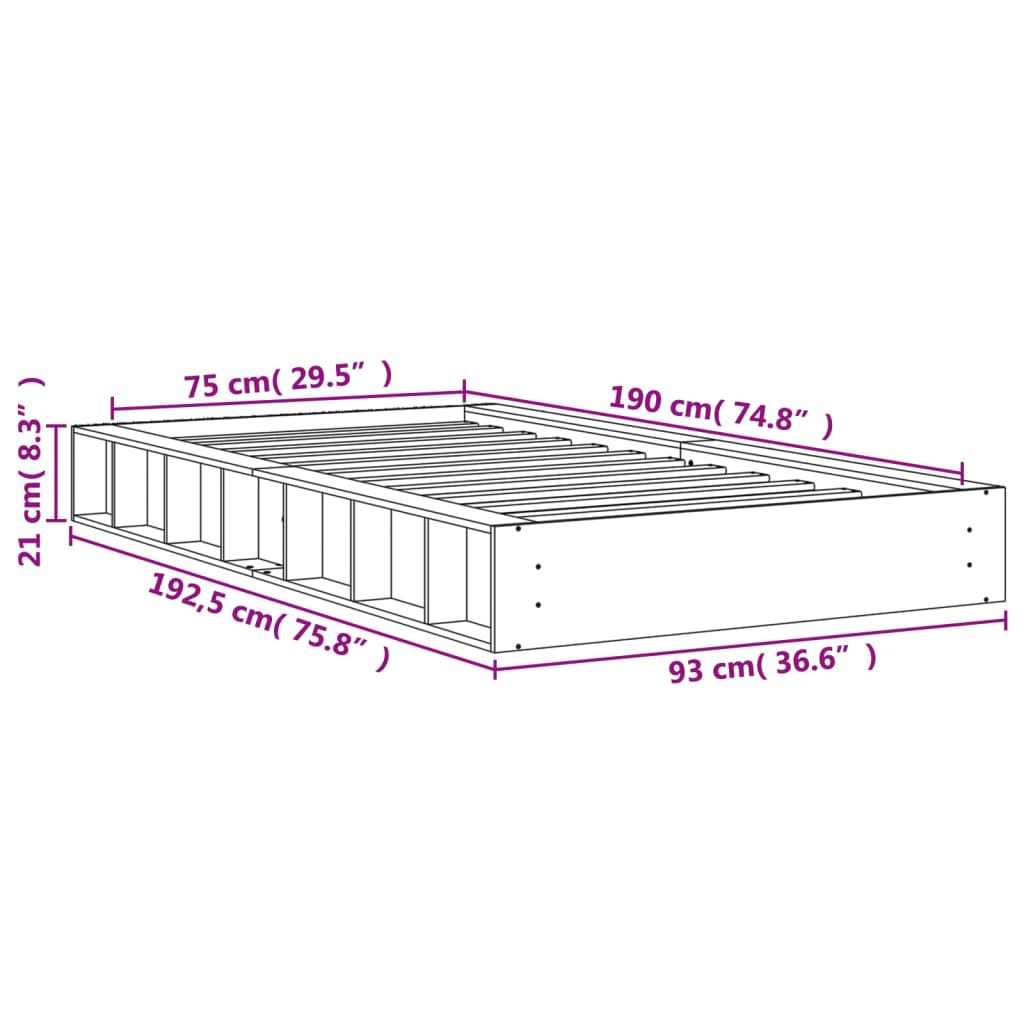 Solid Wood Bed without Mattress Wax Brown 75 x 190 cm Pine Wood