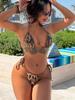 Women’s Fashion Sexy Leopard Sequin Tankini Bathing Suit Halter Backless Bikini Swimwear Set, Two-Piece Tie-Side Swimsuit