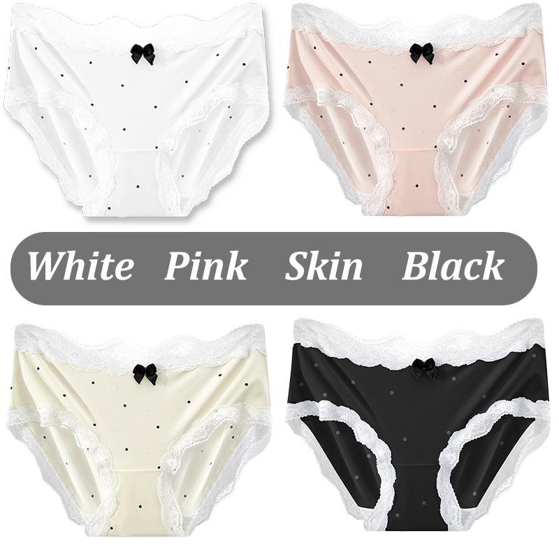4PCS Lace Pattern Underwears Bowknot Polka Dot Underpants Sexy Cute Style Panties Transparent Briefs M-XL Seamless Panty