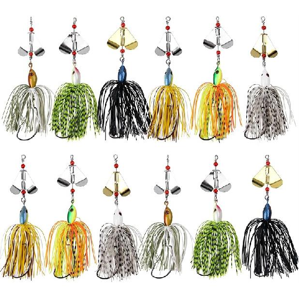 Bass Fishing Lures Kit Fishing Buzzbait Lure Bass Spinner Baits Kit Buzzbait for Bass Fishing Multicolor Swimbait Topwater Lure Hard Metal