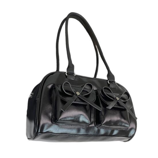 Женская сумка-тоут из искусственной кожи, наплечная сумка с милыми бантиками, водонепроницаемая повседневная сумка для поездок на работу, прогулок по улице, ежедневных дел чёрный