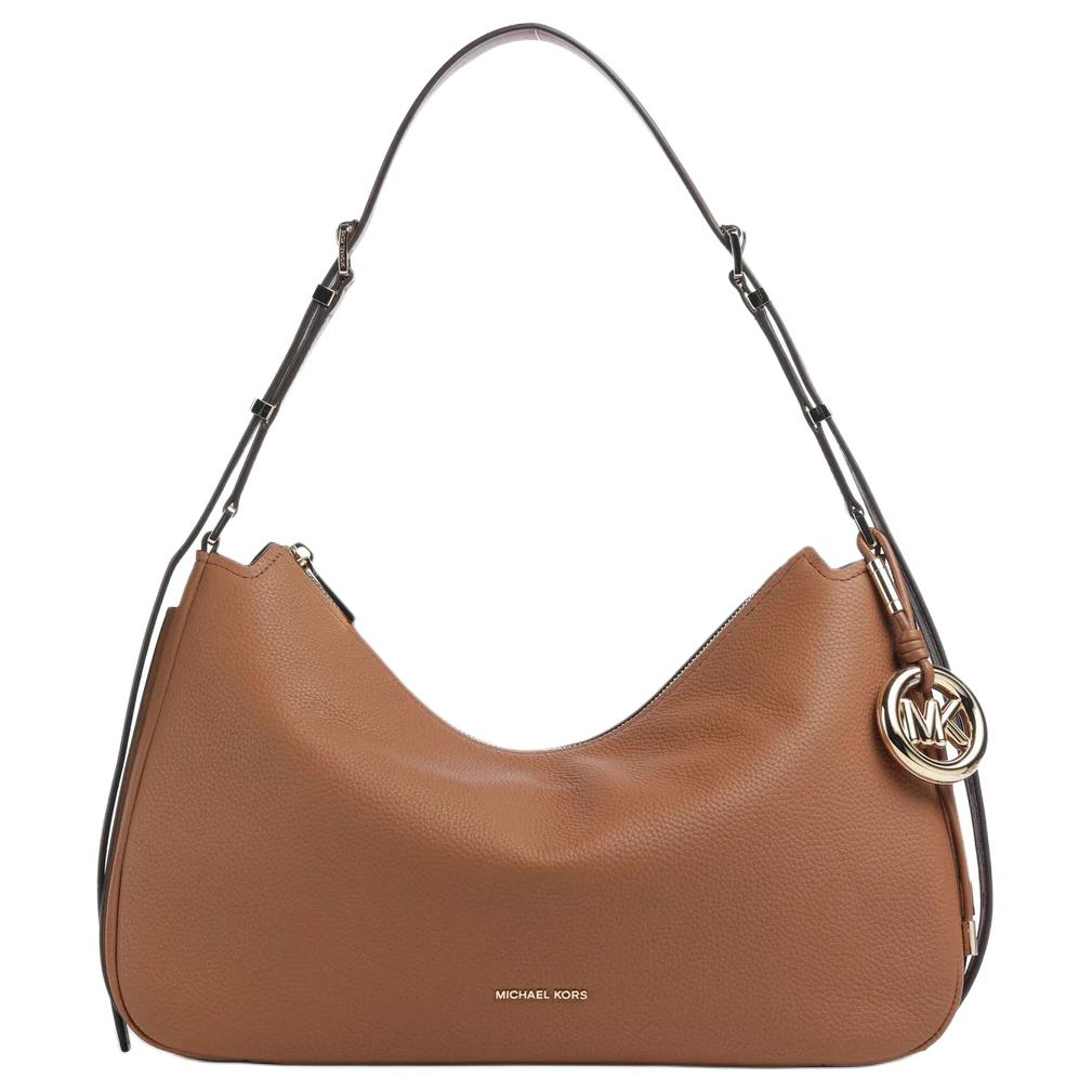 

Michael Kors Nolita Polished Gold Metal Accented Satchel Bag Pebbled Leather Shoulder Bag Medium Women bags Brown 30F5GY5M6L-LUGGAGE Basic Set (Bag+Dust Bag)