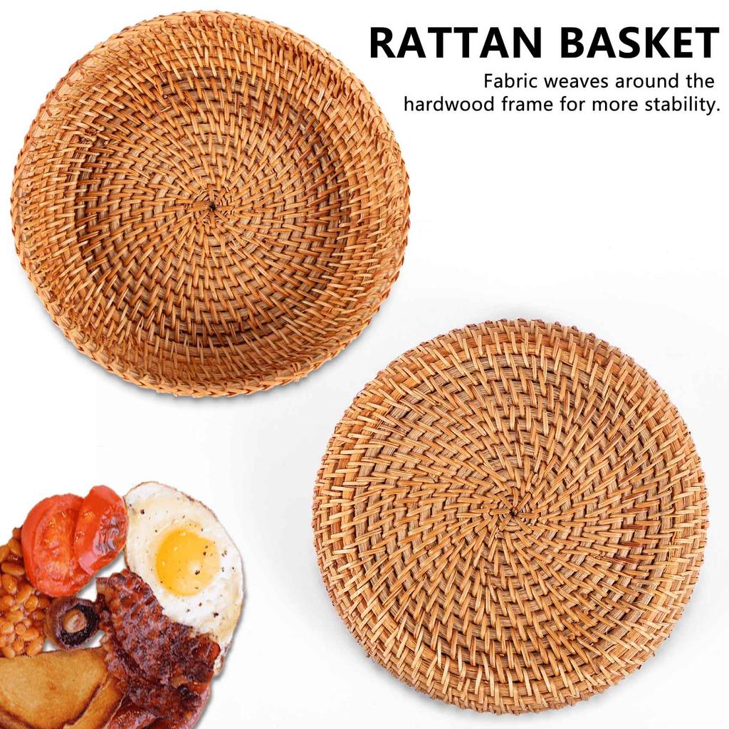 Handgeflochtener Herbst-Rattan-Korb Runde Aufbewahrungskorb Obstschale Rattan Brotkorb für Küche Essen Picknick Brot Kleinkram Mini Con