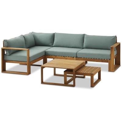 Modular Corner Garden Set LEVATA OTTOMAN - FSC Acacia Wood - 6 People - Blue Green + Cover Included