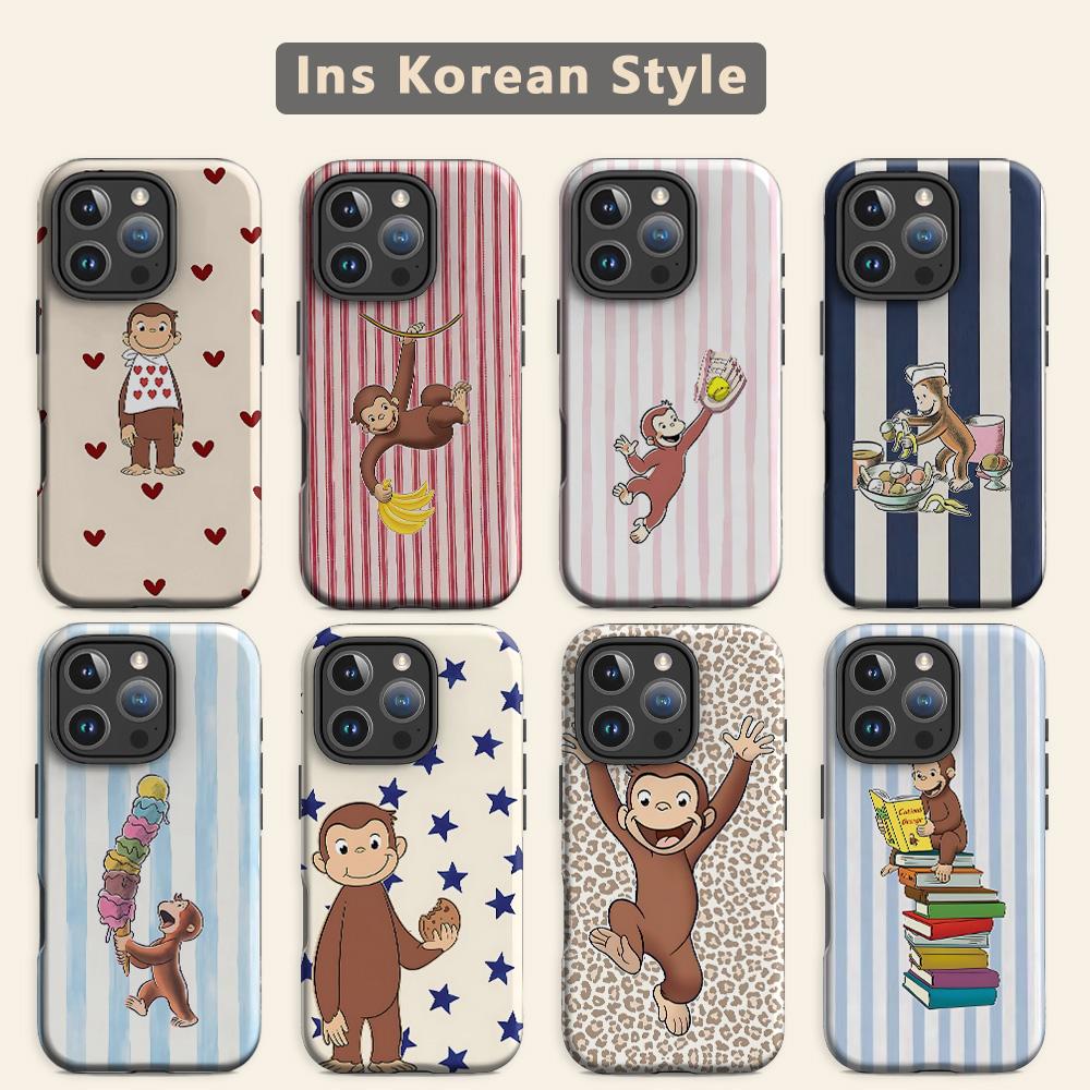 Clmj Cute C-Curious Georges Phone Case for iPhone 17 16e 16 15 14 13 12 11 X XS Air Pro Max Plus Luxury Double-layer Back Cover