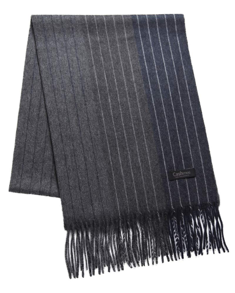 Cashmee 036 OUTLET Cashmere Striped Gradient Reversible Scarf Dubhe Cashmere Outlet 100% (NAVY (NV) Navy)