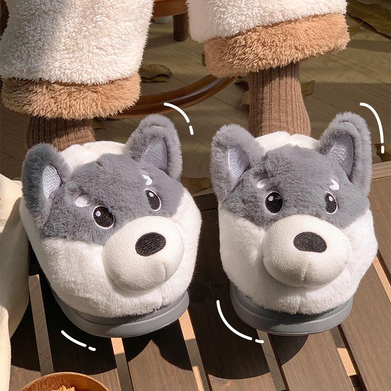 Cute husky cotton slippers 2025 new bag heel indoor thick-soled warm plush cotton shoes