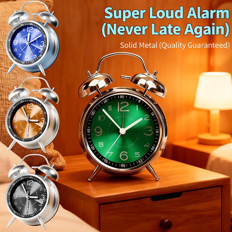 4 Inch Silent Alarm Clock With Night Light Portable Multi-Function Desk Clock For Students Home