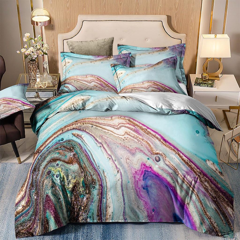 Colorful Floral Marble Quilt Doona Duvet Cover Set Soft Bed All Size Pillowcases