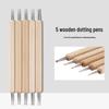 Nail Art Double-Ended Dotting Pen Set with Wood Handles - 5pcs for Rhinestones & Polka Dot Designs