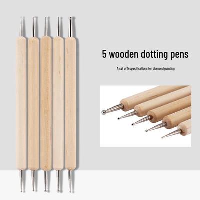 Nail Art Double-Ended Dotting Pen Set with Wood Handles - 5pcs for Rhinestones & Polka Dot Designs