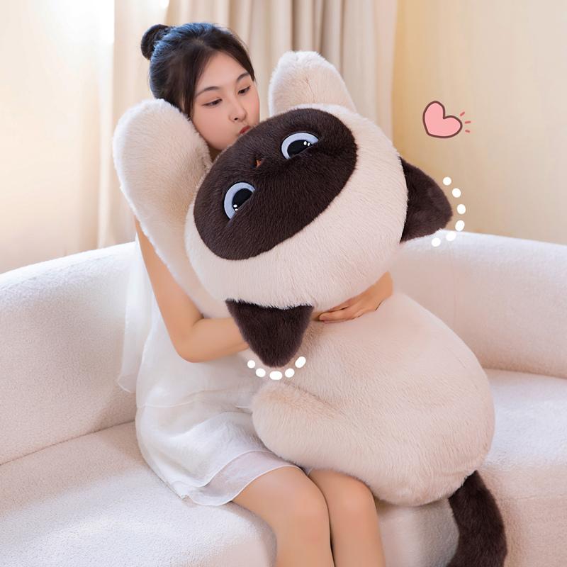 Long Siamese Cat Plush Pillow Soft Stuffed Animal Doll Lying Cushion For Sofa Bedroom Decor Gift