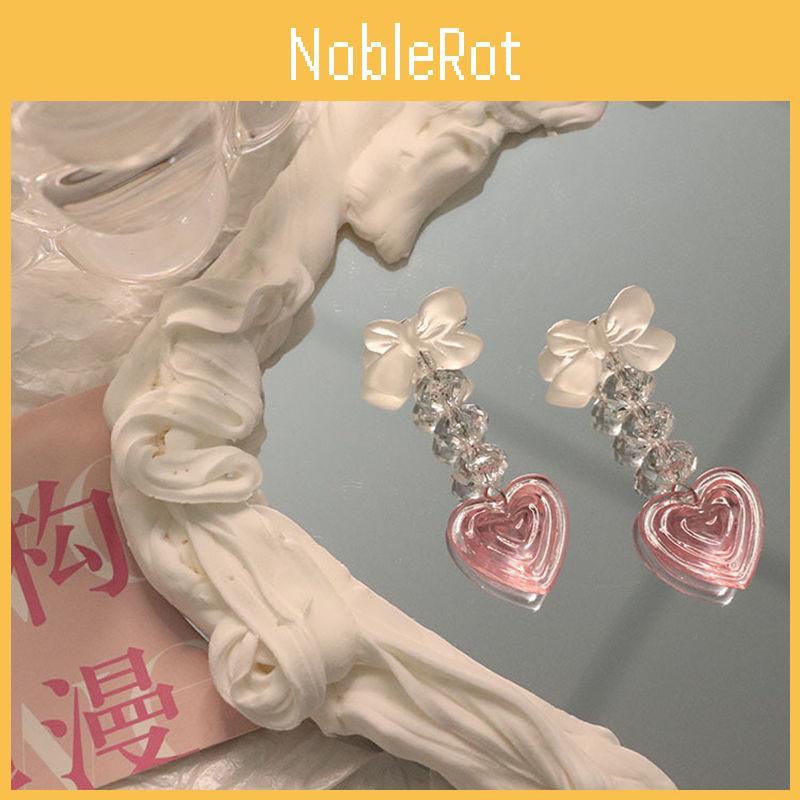 Pink Heart Stylish Earrings Fashionable Long Alloy Plated Geometric Drop Jewelry For Women