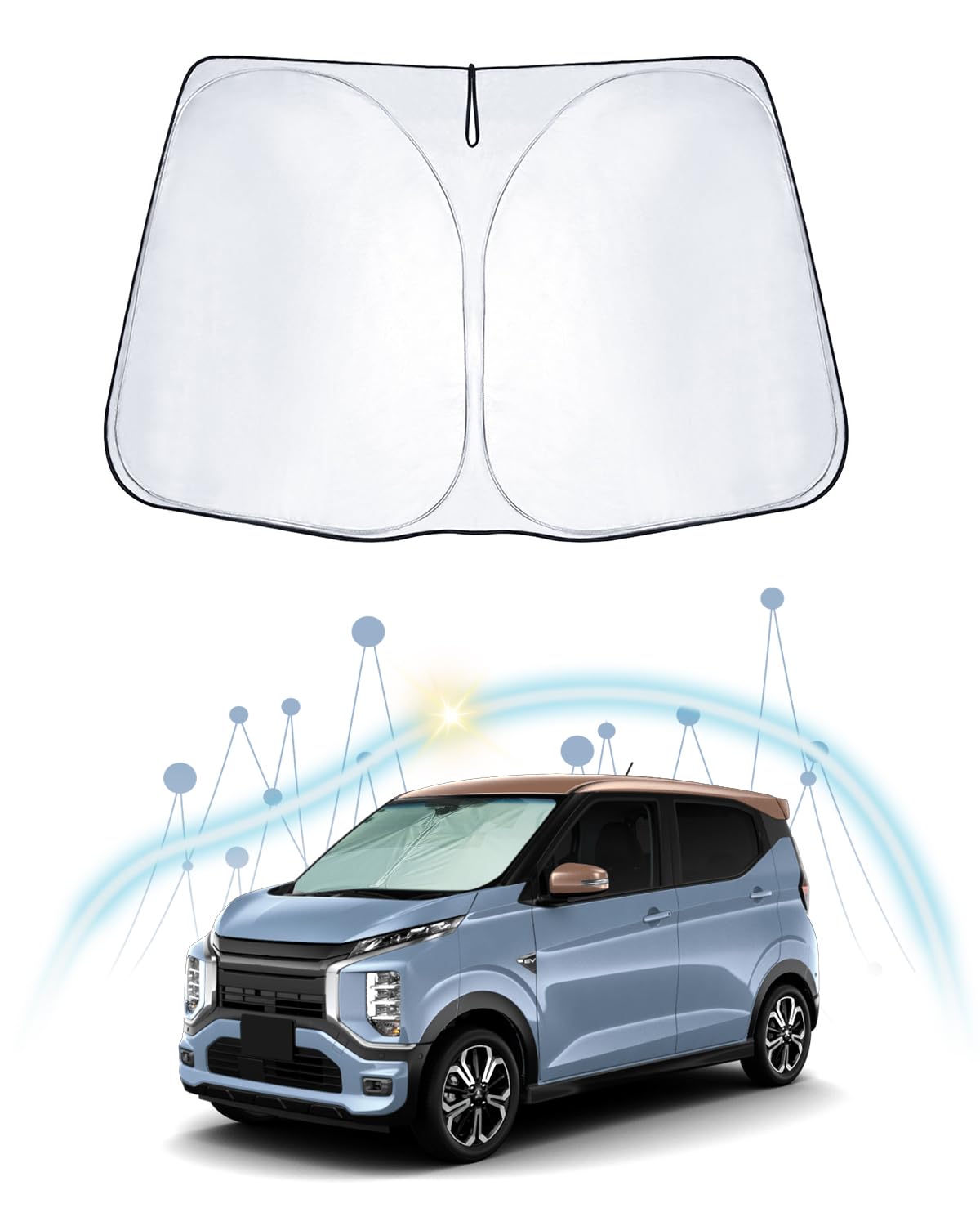 

RUIYA Car Sunshade for Mitsubishi eK Cross EV Compact Sun Windshield eK Cross EV Sunshade UV Windshield Sunshade Interior Includes Storage Bag B5AW,