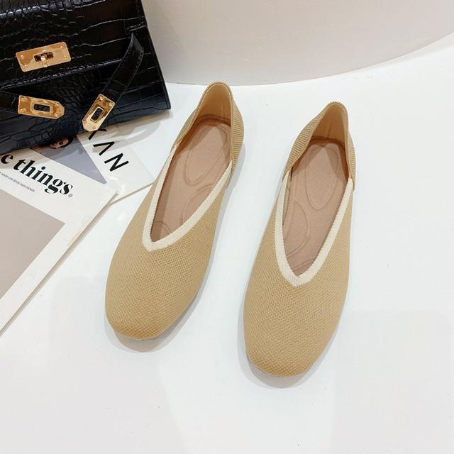 Women Shoes  Bowknot Flat Shoes Soft Pregnant Scoop Shoes Square Head Knitted Shoes Tide Girl Peas Shoes Female Ballet Shoes