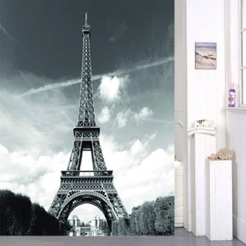 Eiffel Tower Themed Polyester Shower Curtain With Urban Night Scene For Home Improvement