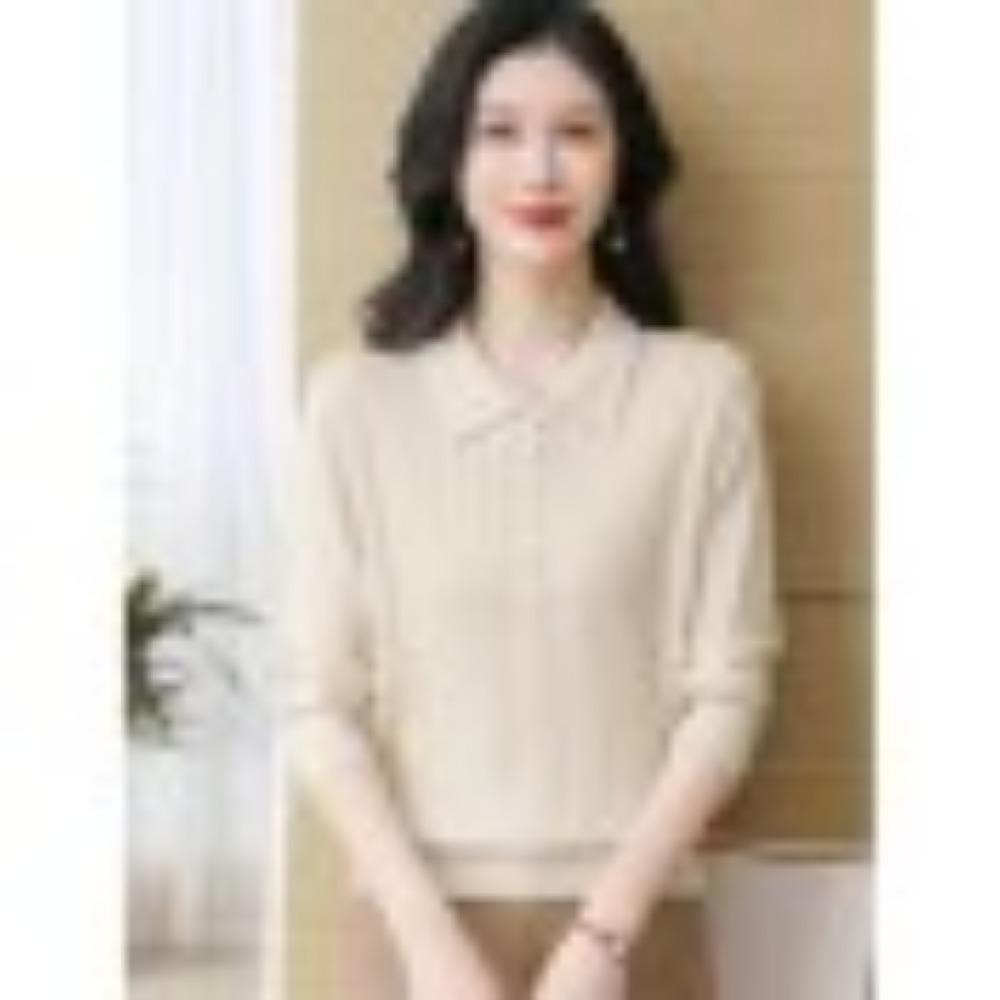 

Beaded Lapel Youthful Knitted Sweater Women s Autumn New Style Stylish Loose Sweater Fashionable Base Layer Light Top one size абрикосовый