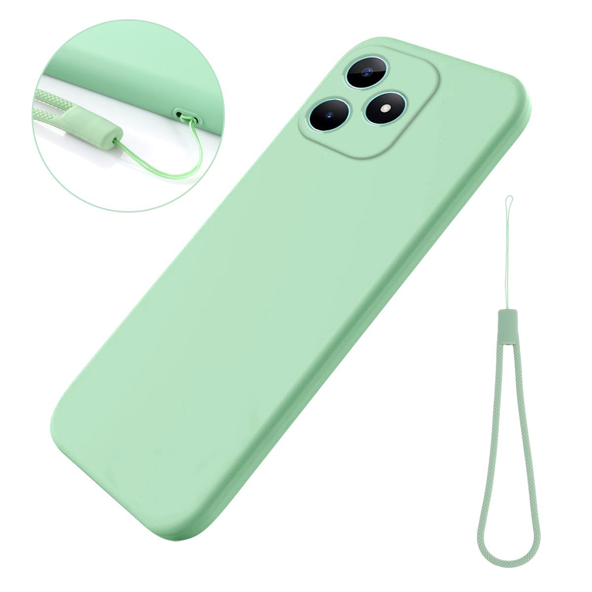 

For ZTE Axon 60 Lite Liquid Silicone Case Soft Liner Phone Cover with Wrist Strap Green