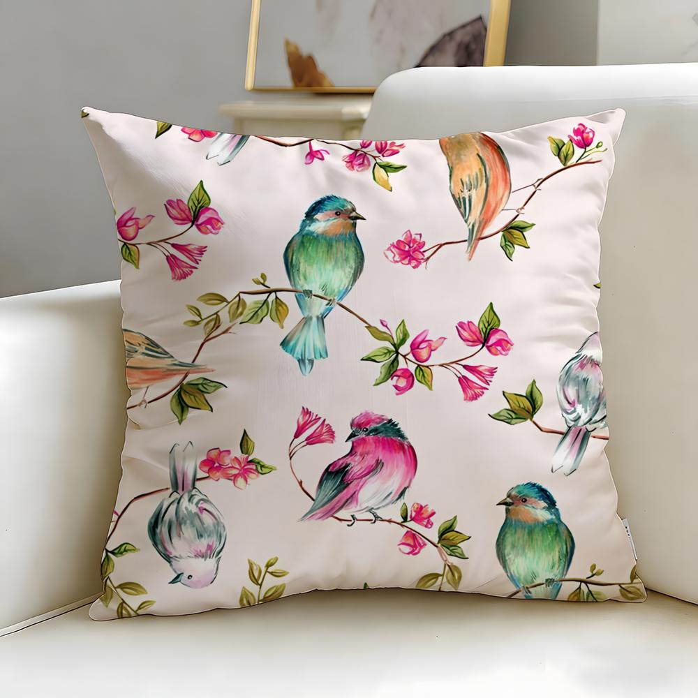 Classic Art Theme Lovely Bird Pattern Cushion Cover Soft & Easy-Wash Pillow Case – Versatile for Couch, Bed, Travel and Office