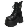 10CM New Women High Platform Ankle Boots Winter Warm Fur Chunky Snow Shoes Lace-up Sneakers Woman Leather Motorcycle Boots Mujer