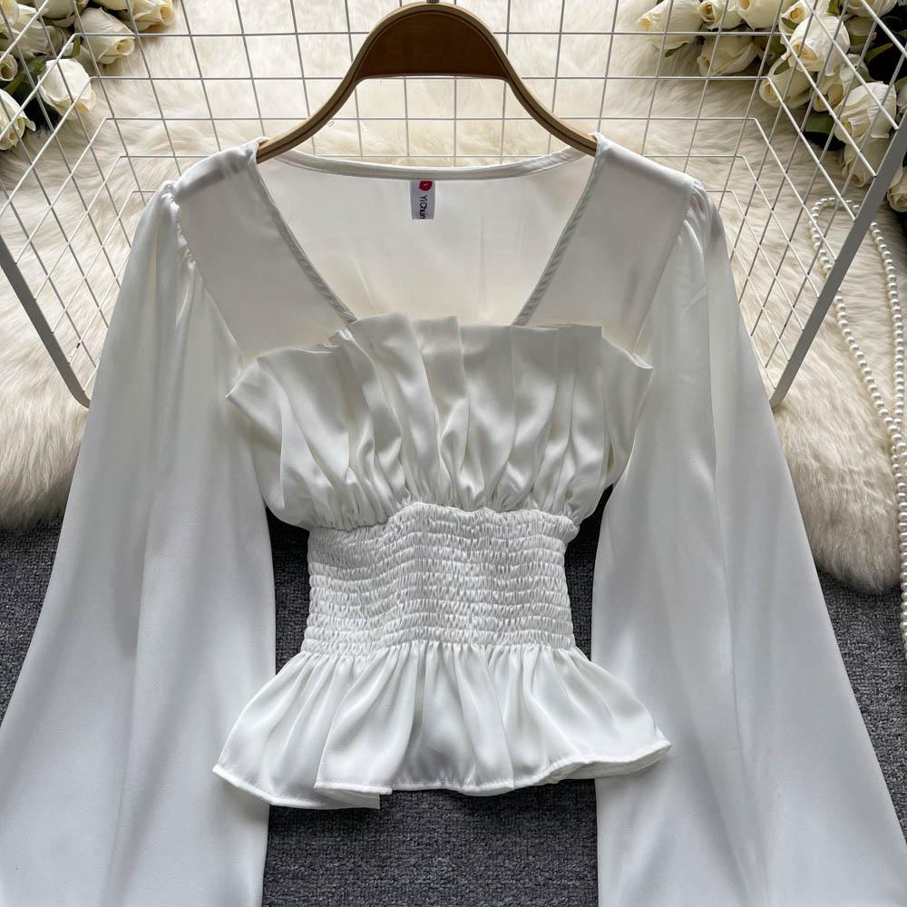 RUGOD Dámská podzimní košile s úzkým pasem a čtvercovým límcem, krásná košile s dlouhým rukávem