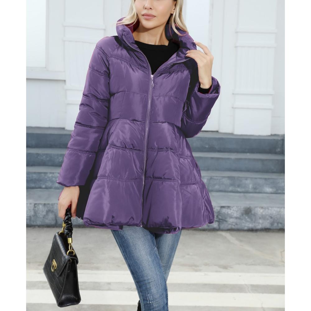 2025 Winter Women's Quilted Trench Coat, Stand Collar Slim Fit Cotton Coat with A-Line Hem, Thick Waist-Defining Parka for Cold Weather