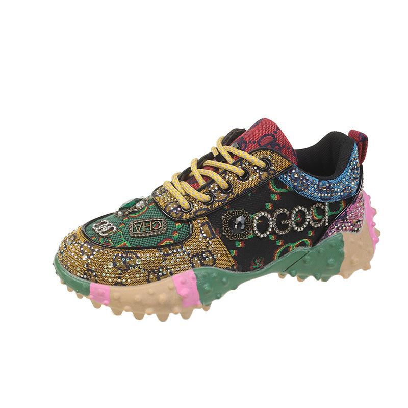 Modische Diamant-Plateau-Schuhe mit dicker Sohle für Damen Trend 2025 Frühling und Herbst Neu Retro Mode Farbpassende Lässige Sportschuhe