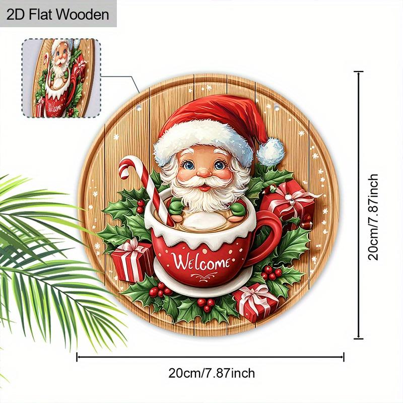 Christmas decoration sign,hanging decorations,2D flat Wooden products with The pattern is Santa Claus in the cup,Christmas gift for friends and family